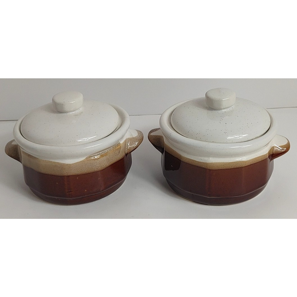 2 Vintage 1960's Mt Clemens Pottery Bean Crock Bowls Ceramic Pots with Lids READ